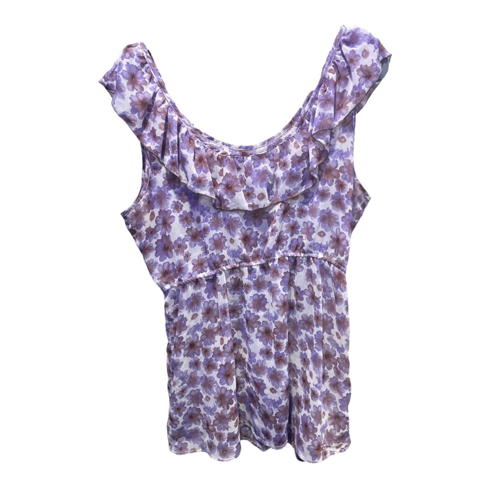 GIRL sheer purple floral short sleeve blouse